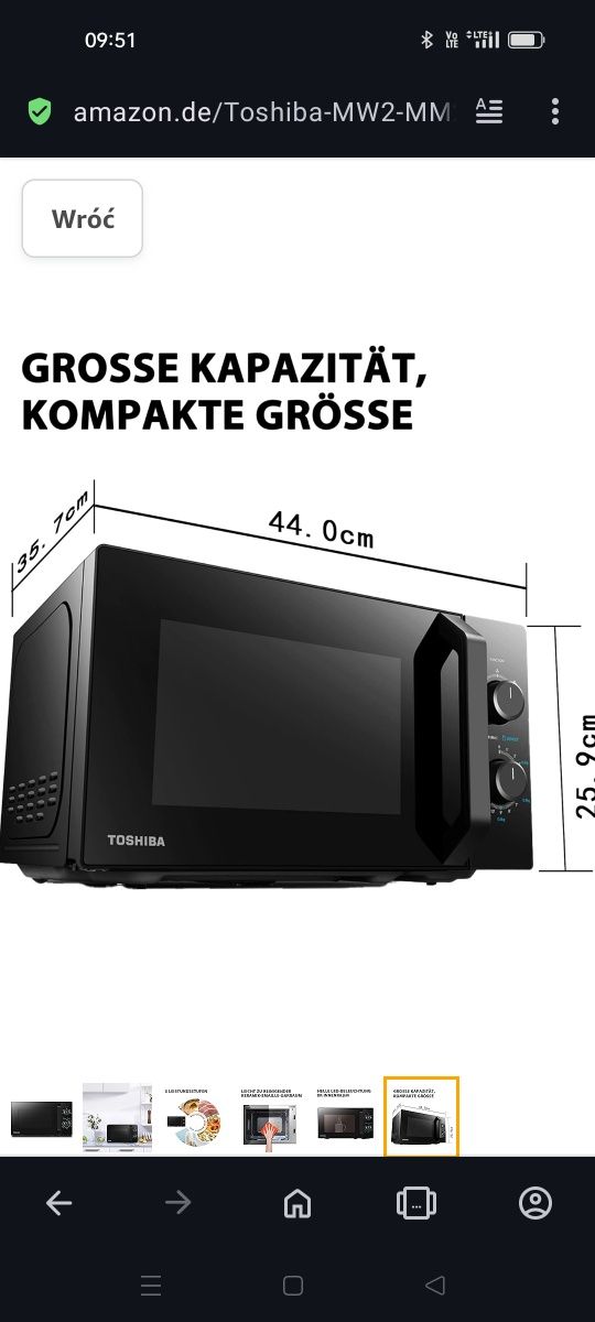 Toshiba MW2-MM20PF(BK) wolnostojąca kuchenka mikrofalowa