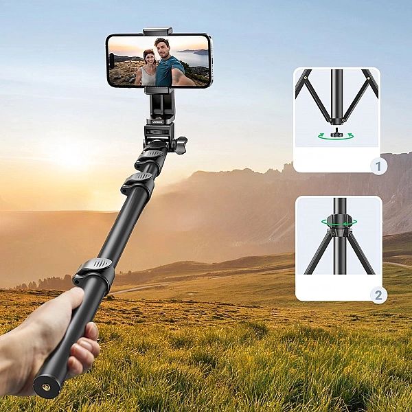 Selfie stick Ugreen LP680 ze stojakiem i pilotem Bluetooth 1.8m - czar