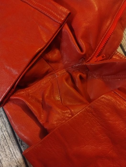 Spodnie damskie skórzane real lether gruba skóra wysoki stan