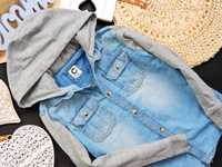 Cubus - koszula denim jeans kaptur , dresowe rękawy r 116