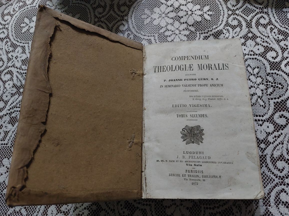 Livro antigo Compendium Theologiae Moralis, 1875