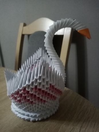Łabędź biało-różowy Origami Modułowe 3D