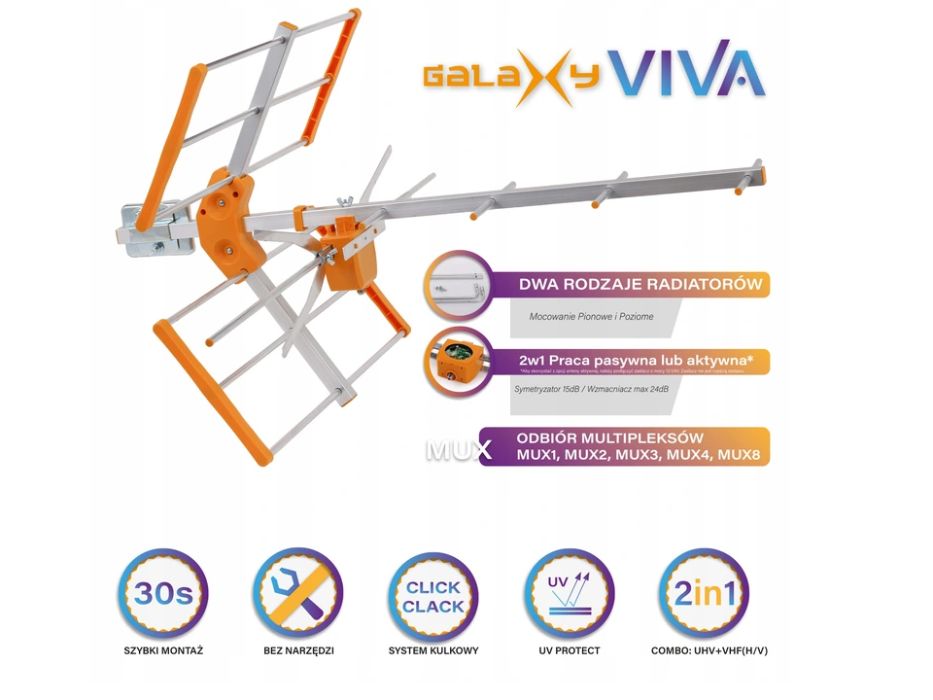 Antena DVB-T Galaxy Viva Combo VHF UHF LTE MUX8