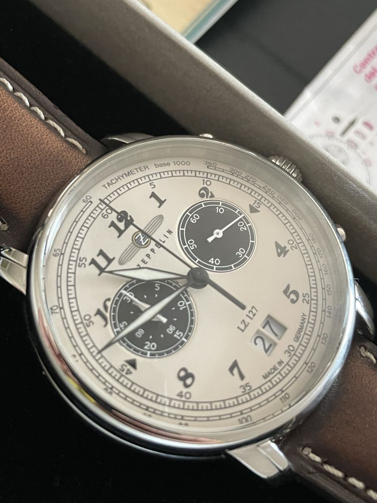 Zeppelin  lz127 Capuccino superLumiNova tachymetr chronograf