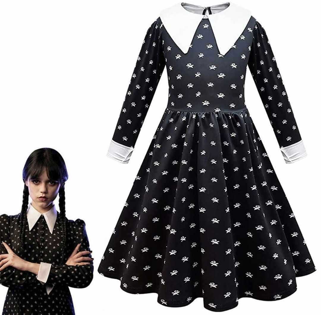 strój kostium WEDNESDAY ADDAMS akcesoria 120-130cm L nowy torebka