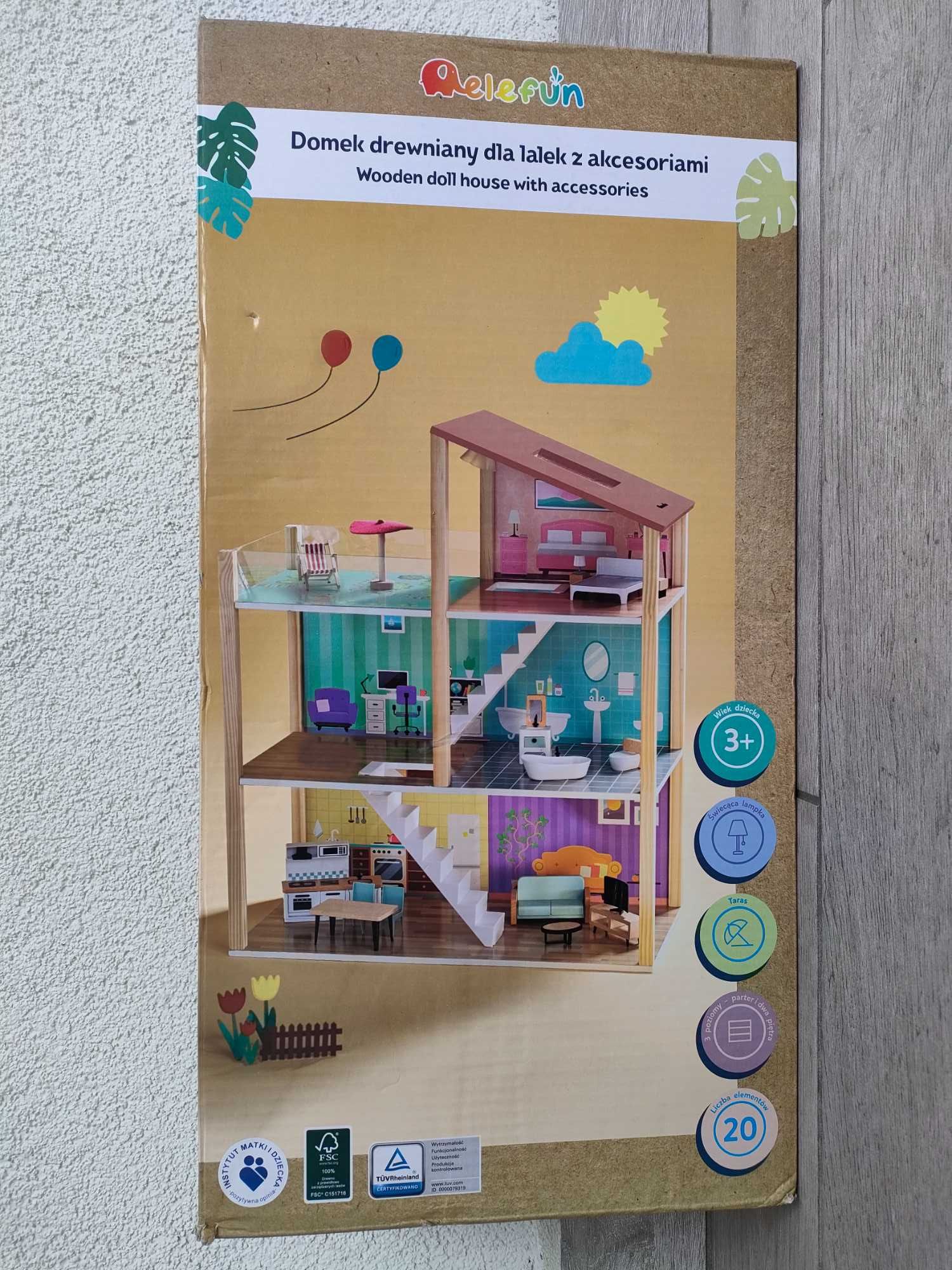 Elefun domek drewniany dla lalek + akcesoria - NOWY - Warszawa Ursynów