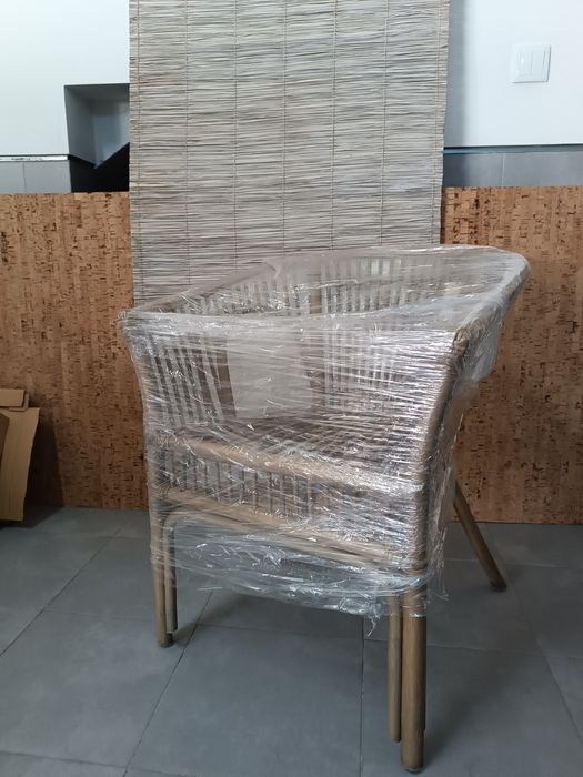 Conjunto Rattan - cadeira, cestos e batedor