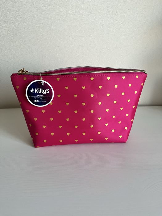 Nowa różowa kosmetyczka Killys złote serduszka serca
