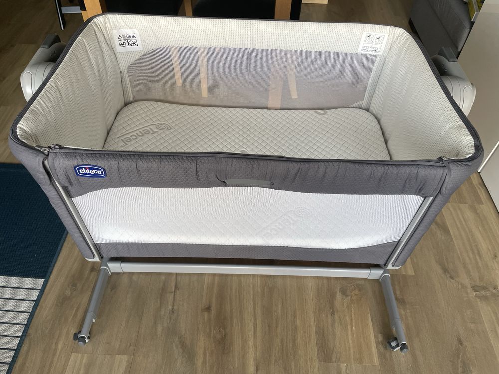 Chicco Łóżeczko Dostawne Next2Me Magic Moon Grey + materac Rucken