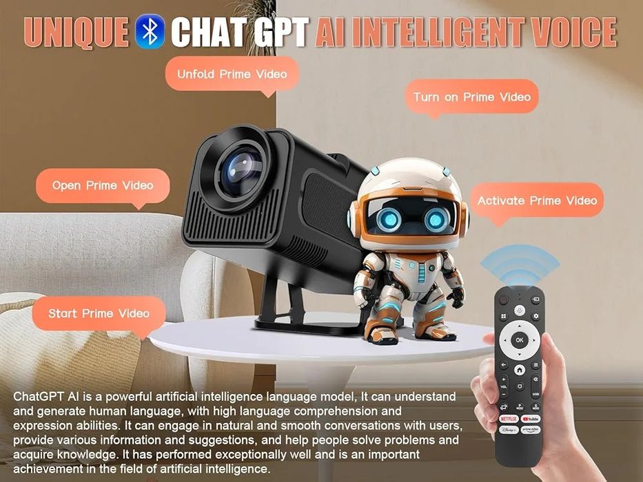 Alwtniet Inteligentny Projektor Licencja-Netflix HY320 NTV Android 13