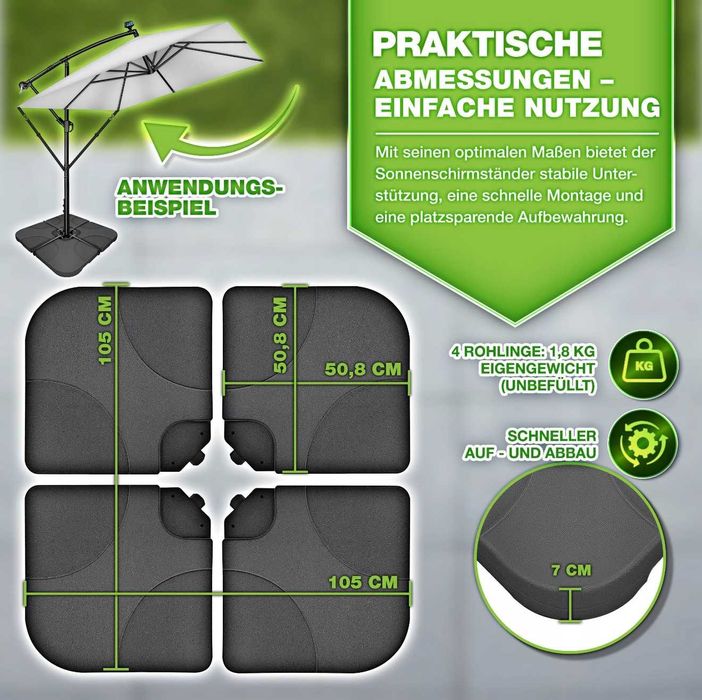 Podstawa obciążenie do parasola ogrodowego 60L 80kg 105x105cm antracyt