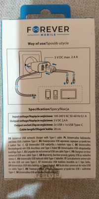 Ładowarka 2x USB oraz kabel typ C szybkie ładowanie