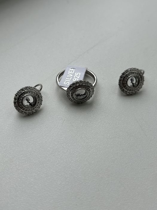 Срібний набір сережки+каблучка 925 проба