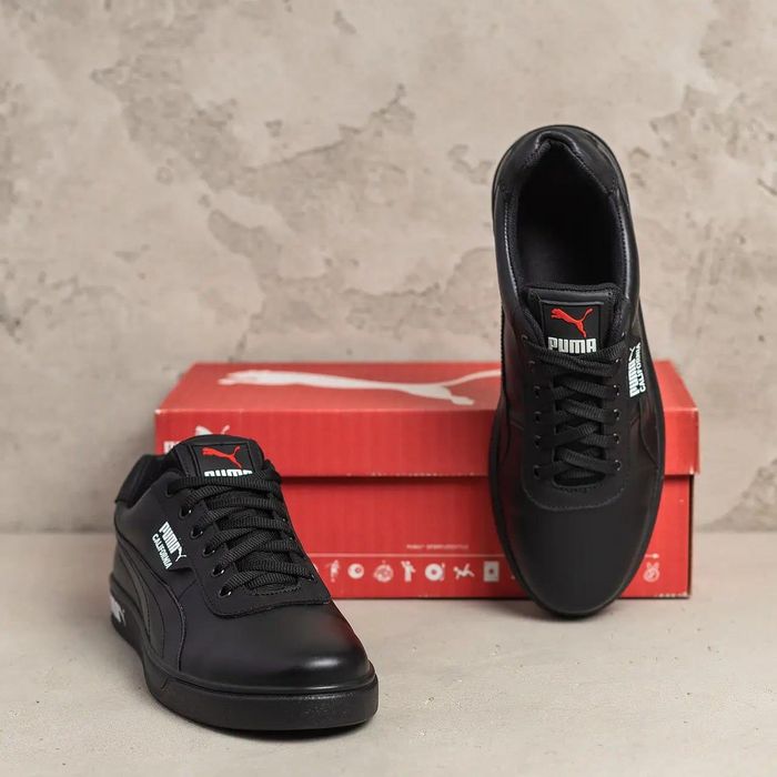 Мужские низкие кроссовки puma черные кожаные кеды пума