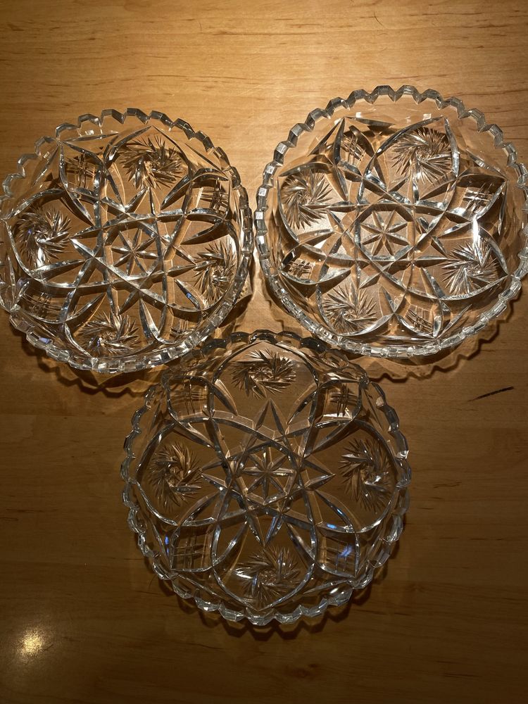 3 kryształowe miseczki/talerzyki deserowe