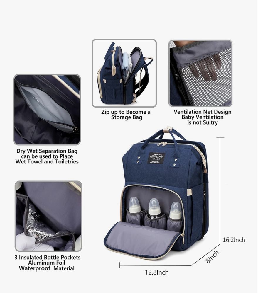 Mochila Multifuncional para Bebé – Berço Portátil + Trocador