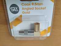 2x Wtyczka kątowa koncentryczna Coax 9,5mm złota wtyk żeński anetnowy