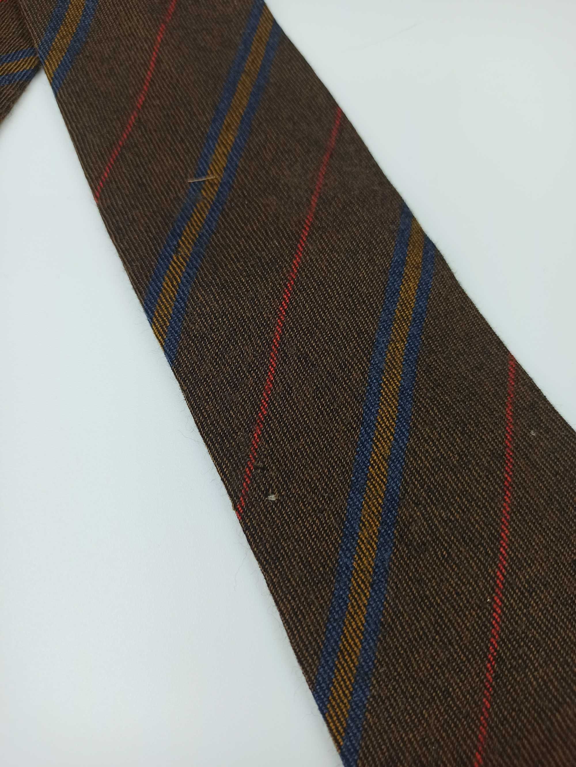 Richel brązowy wełniany krawat w paski c03