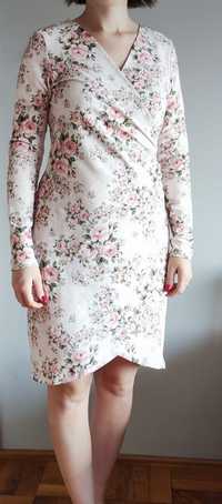 Kopertowa, zakładana wiosenna sukienka w kwiaty S / r. 36