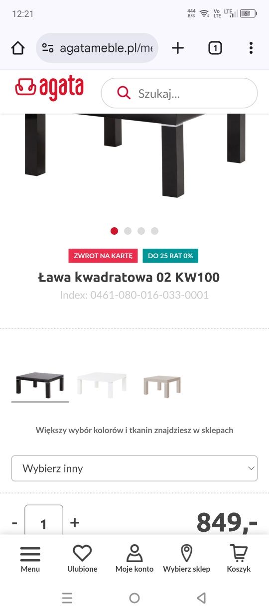Ława stolik czarny połysk 120/60/49