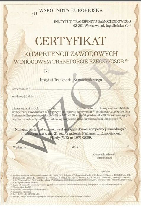 Wsparcie w uzyskaniu licencji i uruchomieniu firmy transportowej CKZ