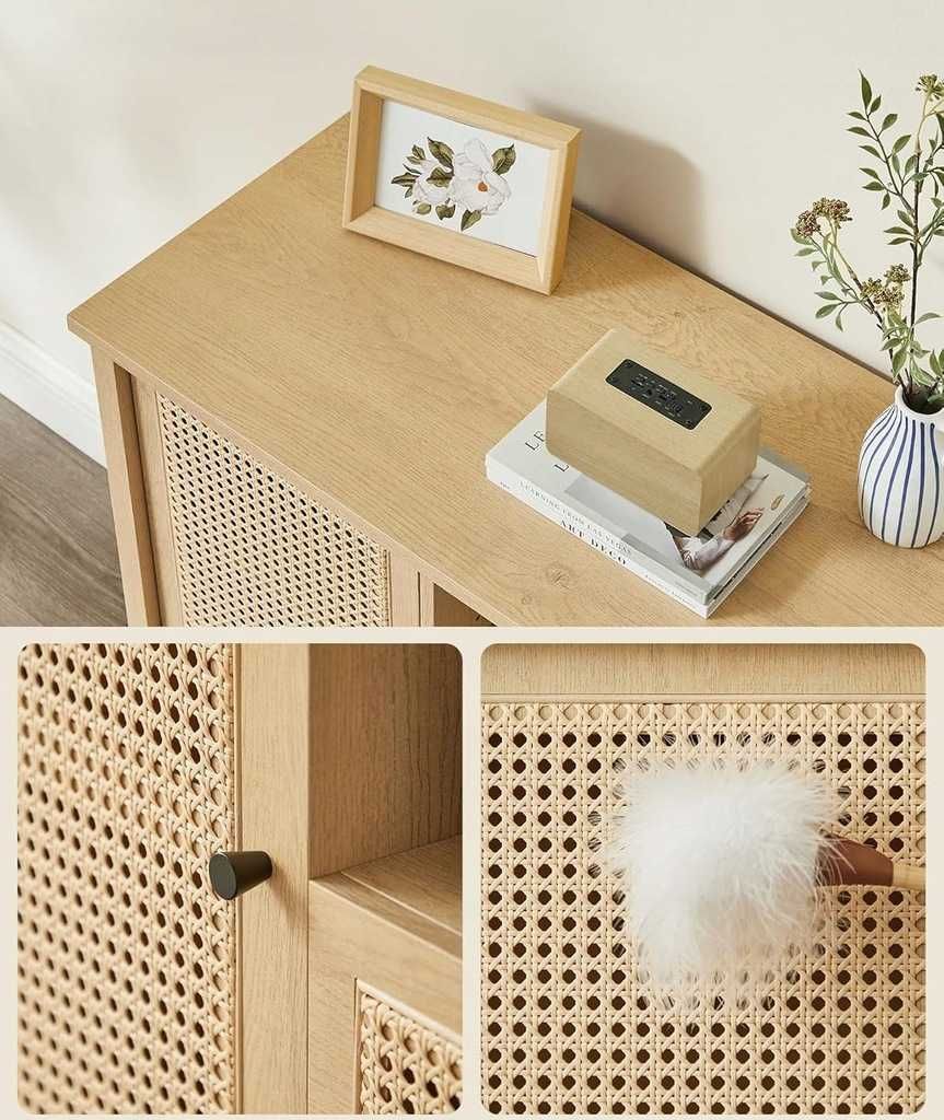 Szafka BOHO VASAGLE 90x80cm Komoda Rattan RTV Konsola Kredens Natural