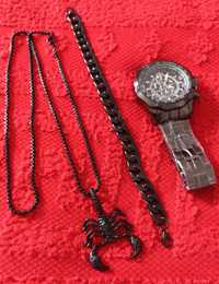 чоловічий наручний годинник Geneva, намисто та браслет