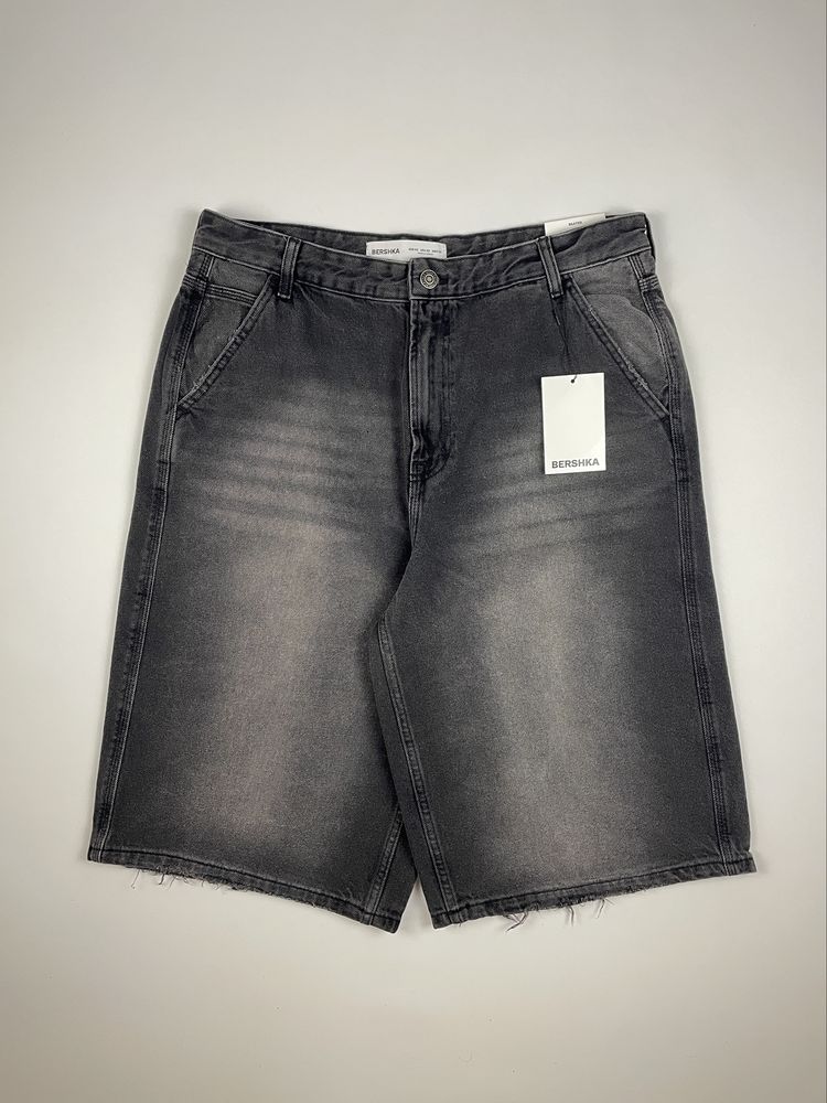 Шорти Bershka Jorts Skater Fit (W 32) чорні широкі джинсові чоловічі
