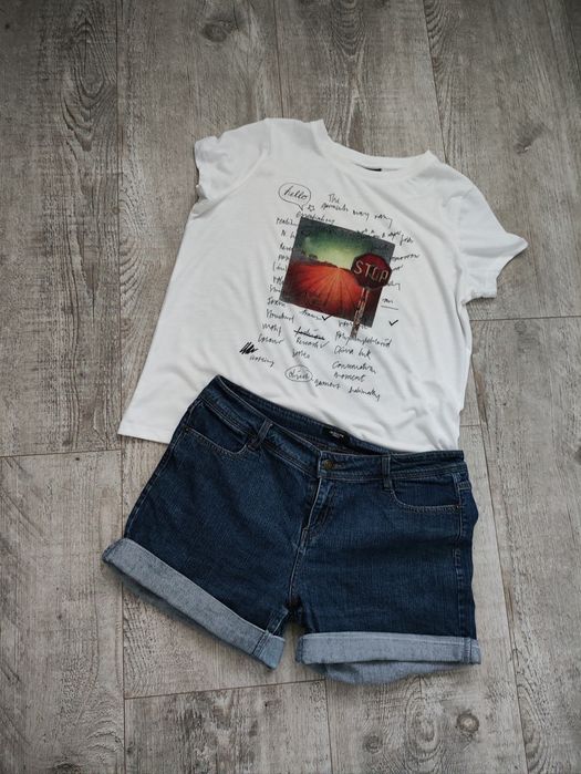 Biały t-shirt 40 L C&A S 36 z nadrukiem
