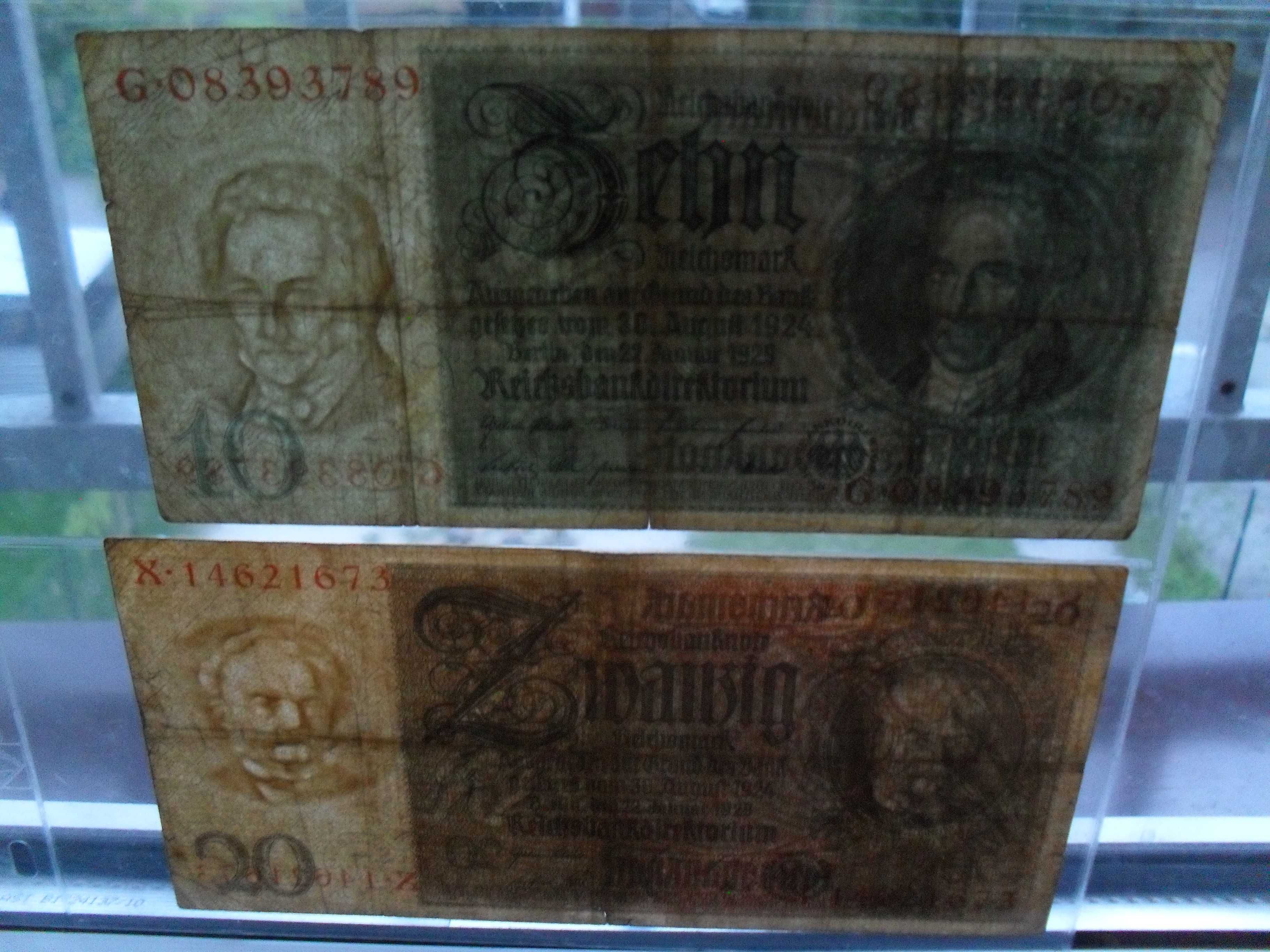 obniżka o 20 zł 2 banknoty 1929 r. 10 marek i 20 marek rzadkie serie