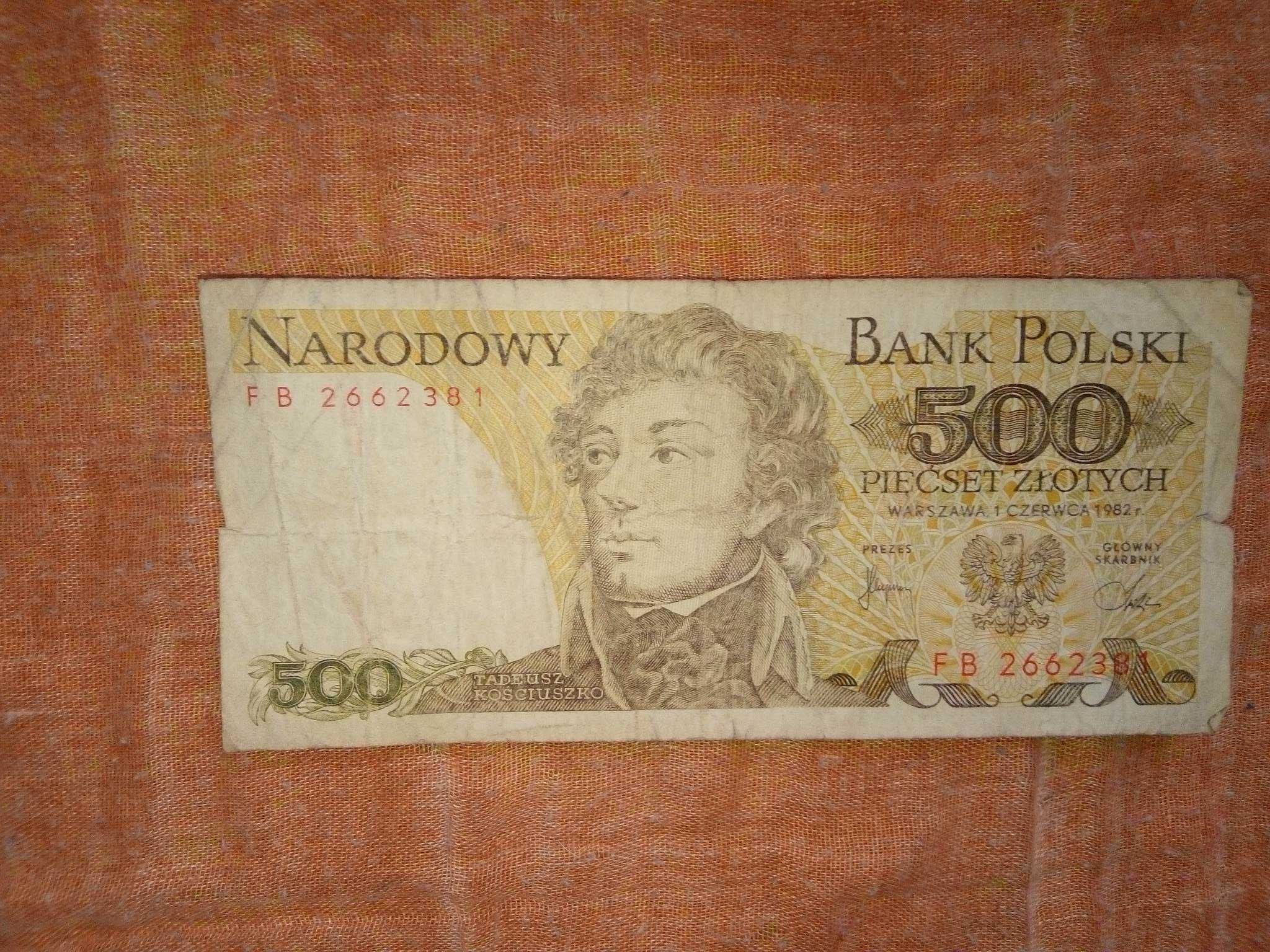 Banknot NBP 500 złotych polskich pięćset Tadeusz Kościuszko PRL 1982