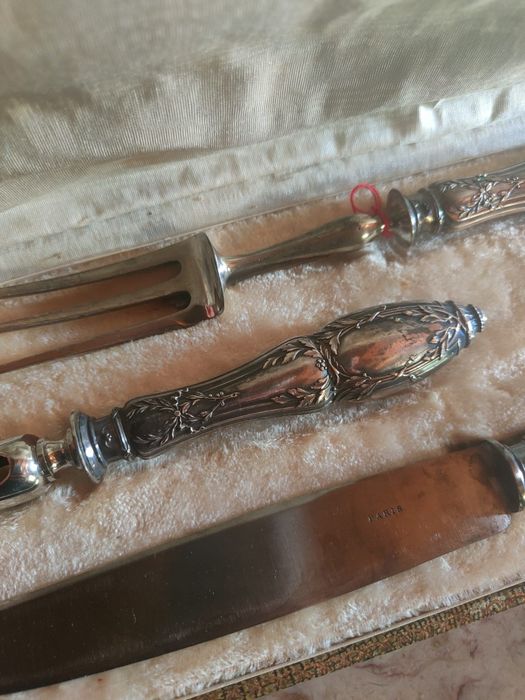 Conjunto para cortar pernas de presunto em caixa com alças de prata