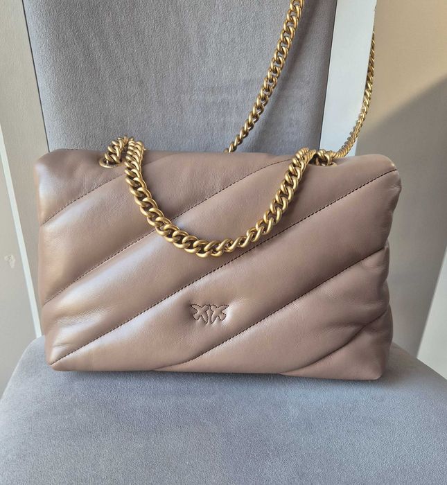 Pinko Love Puff Classic Torba na ramię skóra owcza jasny brąz