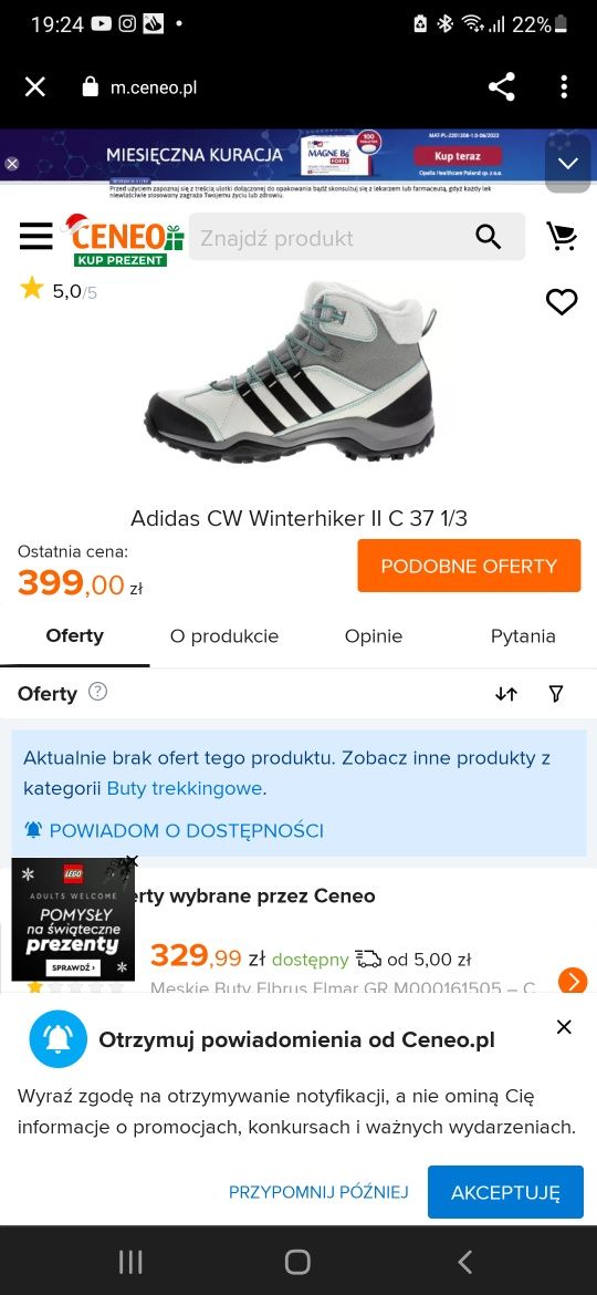 Buty zimowe Adidas CH WINTERHIKER II CP W damskie rozmiar 39 1/3