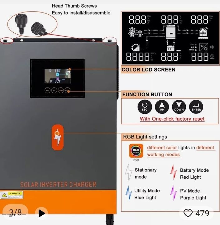 Гибридный солнечный инвертор  PowMr POW-HVM 6.2M-48V