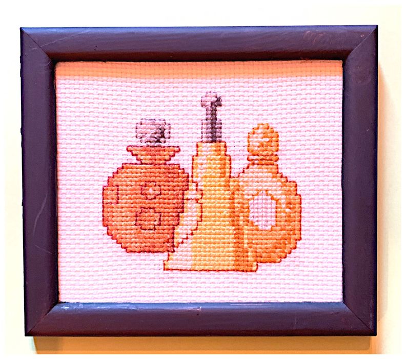 Conjunto 5 quadros em ponto cruz (tema: WC)