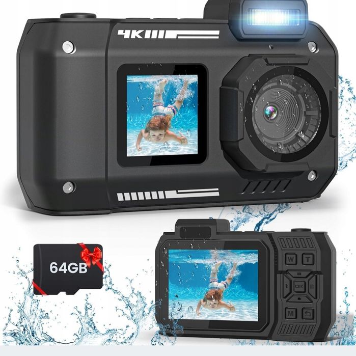 Kamera podwodna MOREXIMI 33FT Wodoodporna 4K 65 MP 64 GB aparat cyfrow