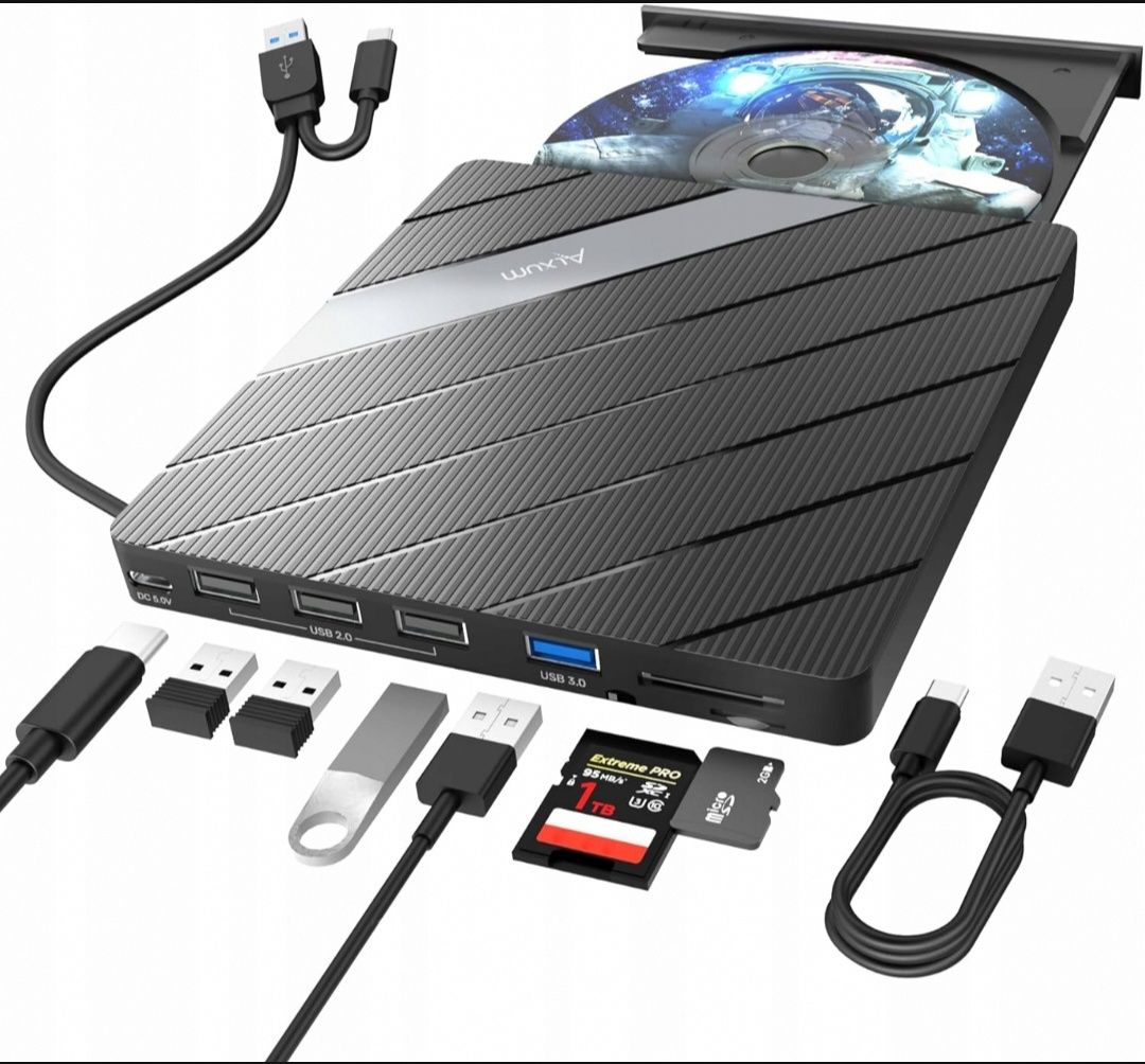 Zewnętrzny napęd CD DVD Gniazdo SD TF 4X USB Alxum do laptopa