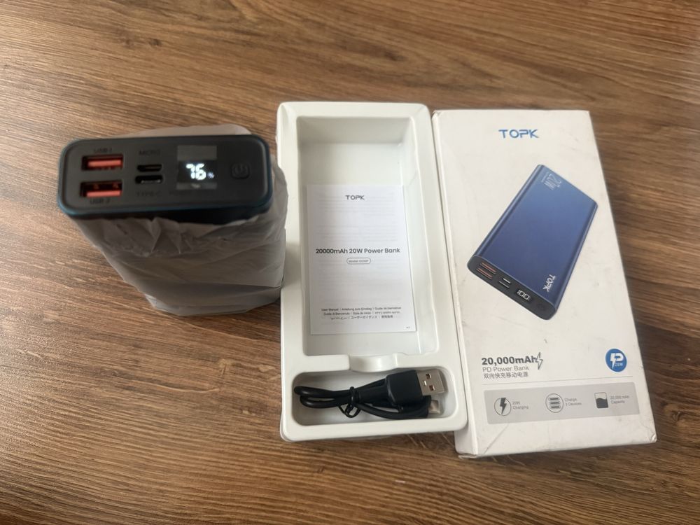 Powerbank szybka ładowarka PD 20W QC 3.0 USB C A micro 20000 mAh TOPK