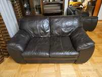 Skorzany komplet: sofa, 2 fotele, pufa