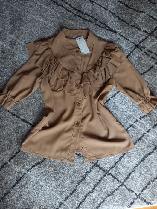 Bluzka koszula z falbanami rozmiar beżowa brązowa xs / s