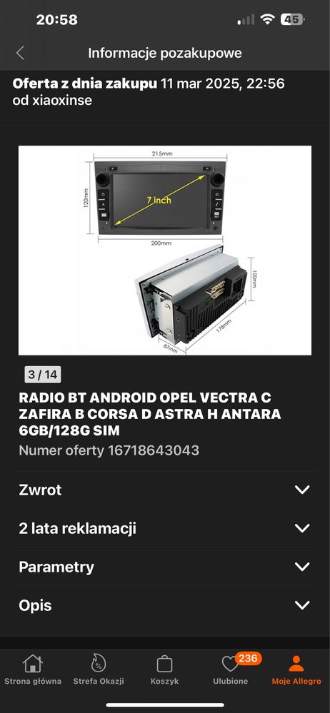 Radio Zafira B Android karta sim 6gb