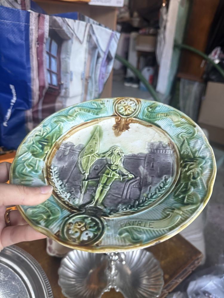Joan Of Arc Majolica Plate Circ 1860s