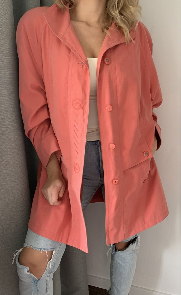Koralowa kurtka vintage unikatowa oversize retro 4XL