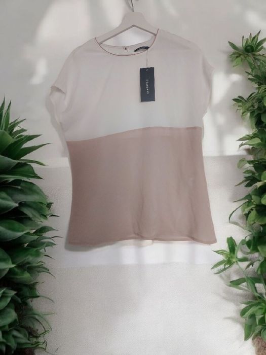 Bluzka Reserved NOWA biało-pudrowa color block z metką pastel casual