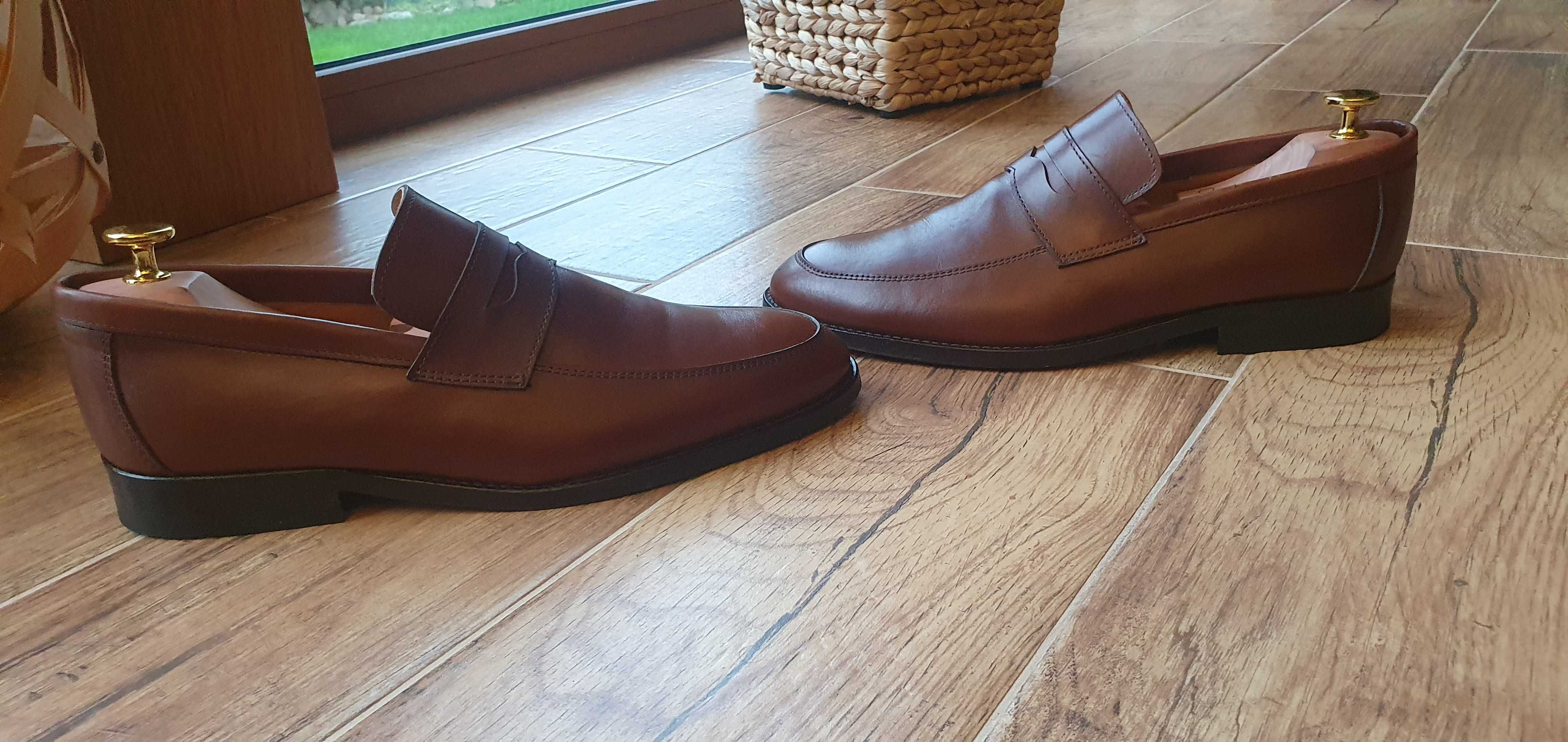 Buty penny loafers brązowe mokasyny rozm. 41