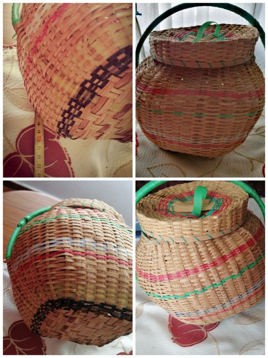 Cesta redonda com tampade vime antiga
