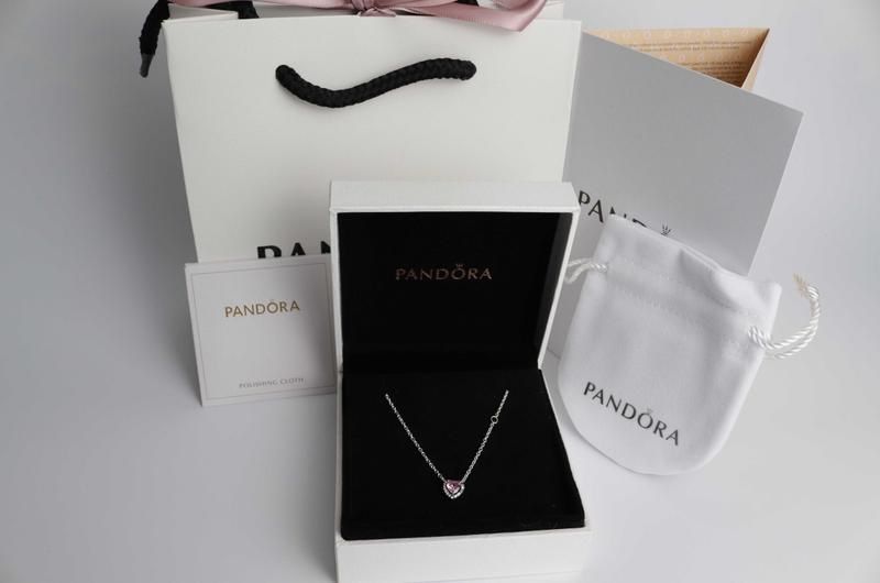 Жіноче срібне намисто ланцюжок з кулоном біле рожеве чер серце pandora