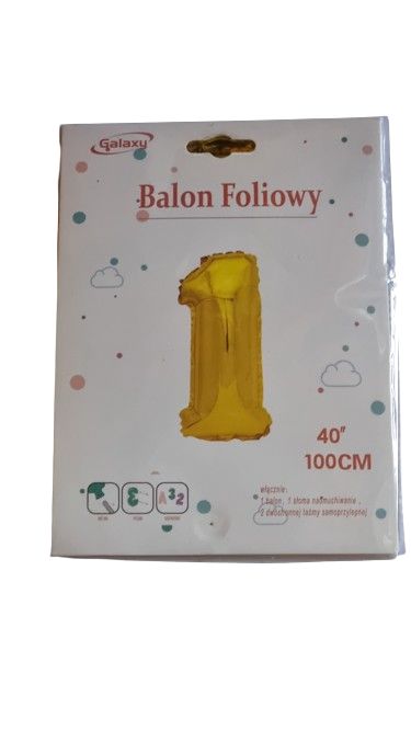 Balon foliowy cyfra 1 złoty 100 cm dekoracja urodzinowa