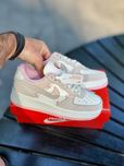Жіночі кросівки  Nike Air Force 1 Low сірий з білим рожевим 01491 ТОП